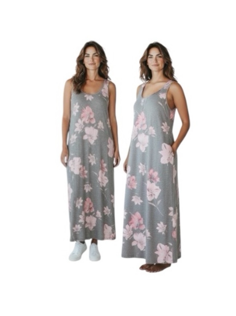 Joyspun Elegant Floral Gray and Pink Chemise Gown